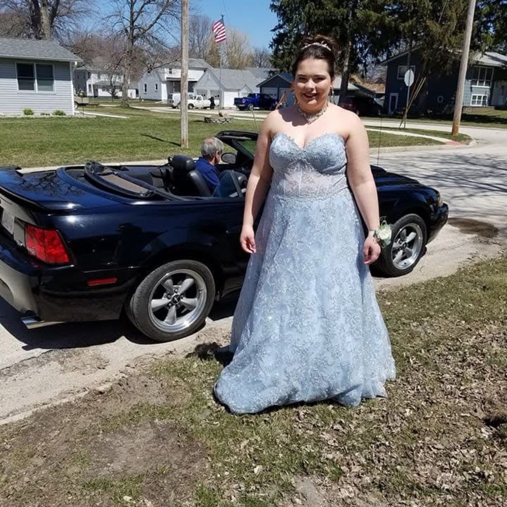 Sherri Hill Light Blue Lace Prom Dress